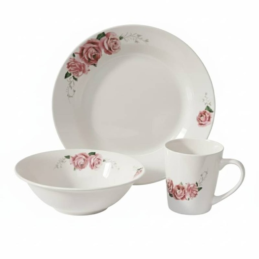 [SRV12-FRGO] Service à Table 12 Pièces en Porcelaine - Floral Rose