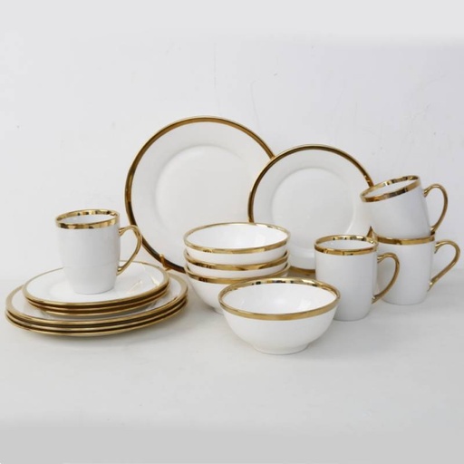 [SRV16-GO-Motif 2] Service de Table 16 Pièces en Porcelaine - Royal Gold Line