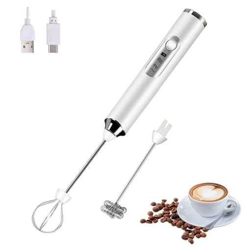 [HK440-GO-Blanc] Mousseur à Lait 2 en 1 Rechargeable Florence 4W 9000RPM Blanc