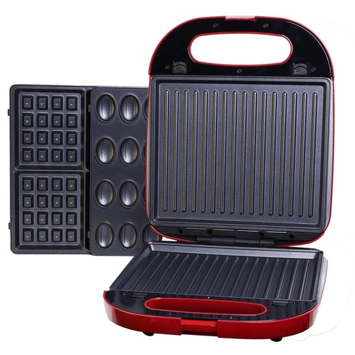 [HK465-GO-Rouge] Appareil De Cuisson 3en1 Florence Panini Gaufre Zouza 1400W- Rouge