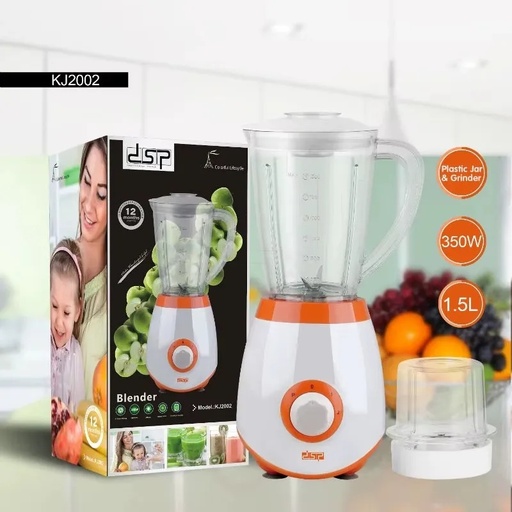 [KJ2002-GO-Orangé] Mixeur blender électrique DSP avec moulin à café/épices inclus -350W-1,5L-Orangé